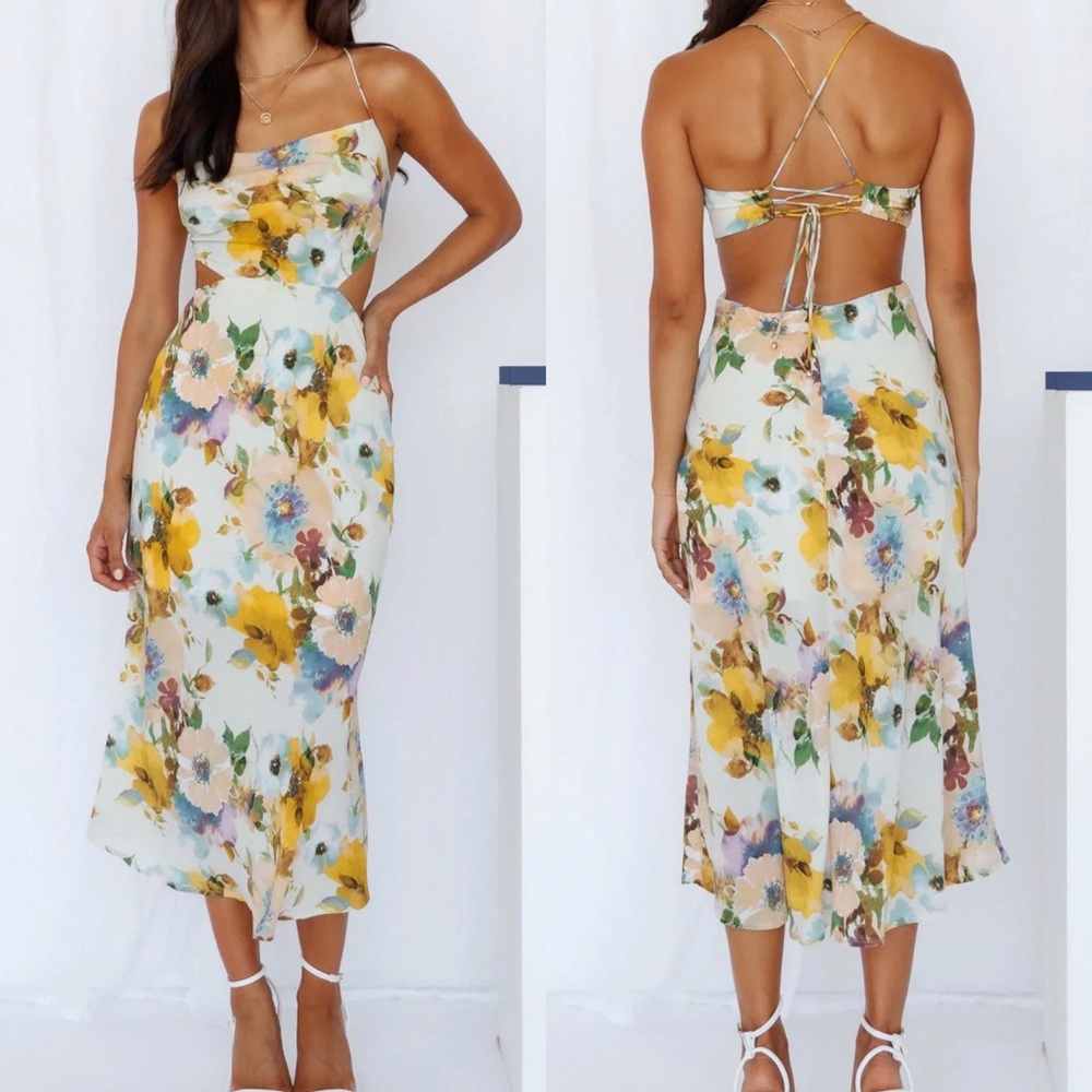 Floral Open Tie Back Midi Dress- XS